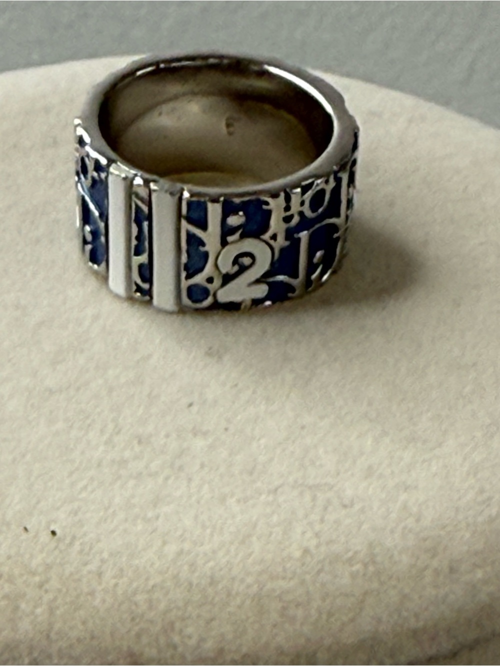 Christian Dior Blue Enamel Oblique Trotter Ring